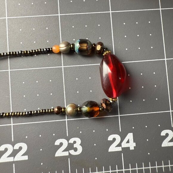 Vintage Multicolor Glass Bead Necklace Long Strand With Gold-Tone Accents Boho S - Picture 11 of 11